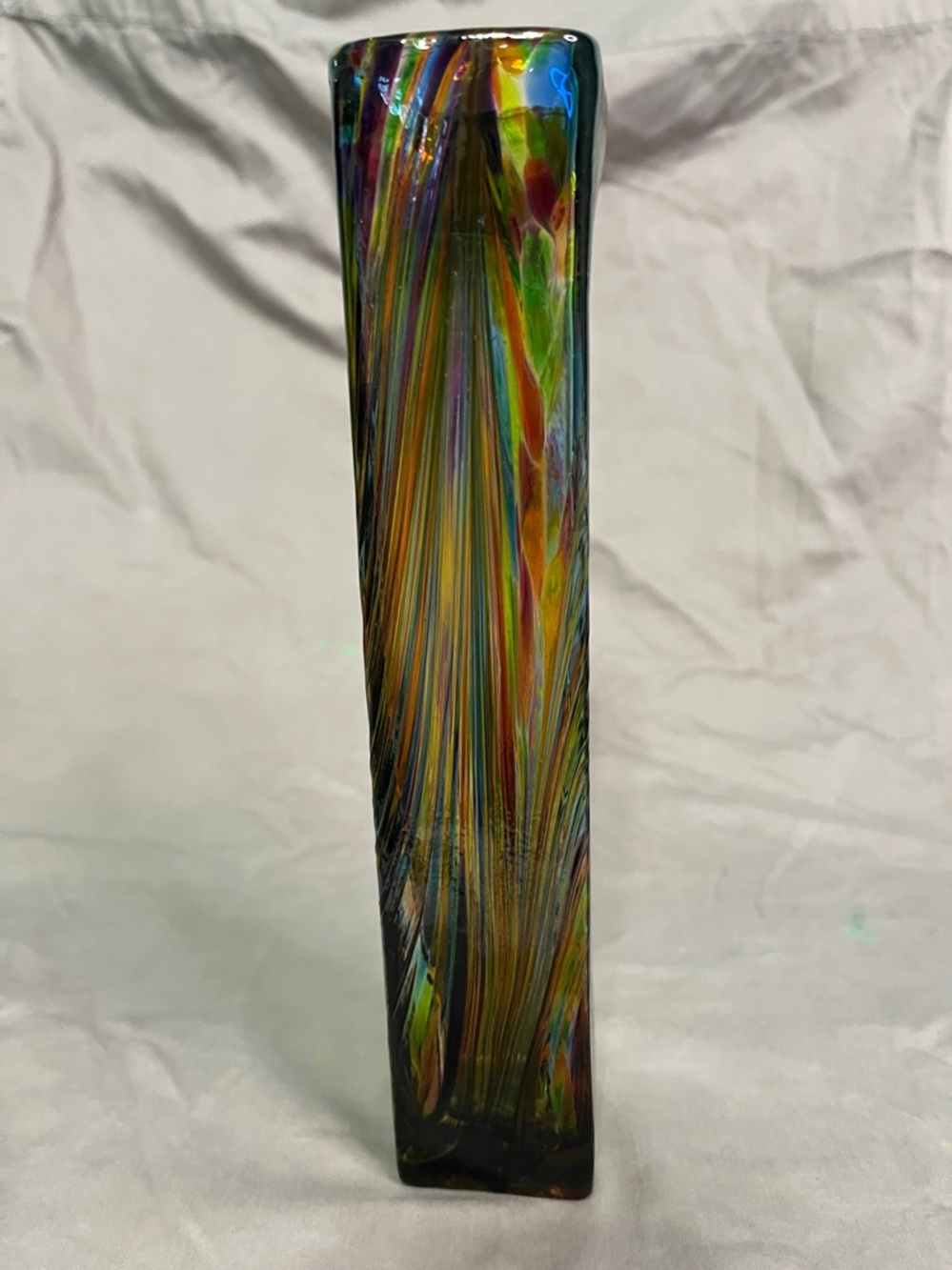 Signed Colorful Murano Style Art Glass Vase Hand-blown "Peacock Glass" - Picture 6 of 9